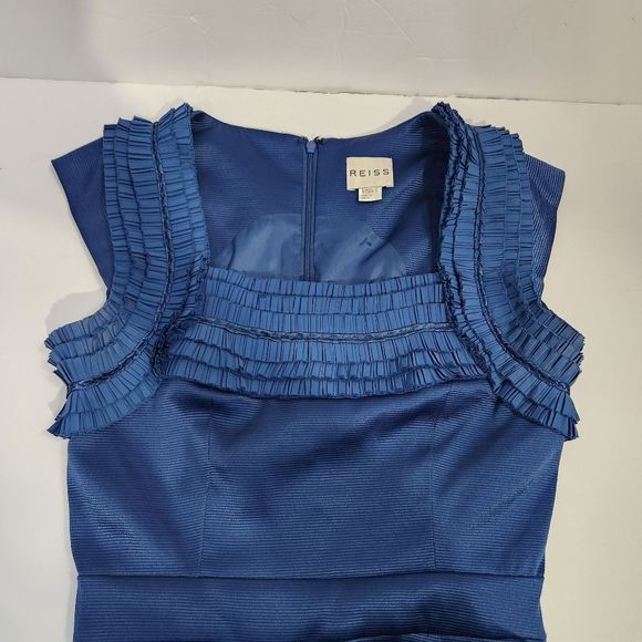 REISS sleeveless front ruffle detail midi cocktail dress size 2 - Picture 12 of 16